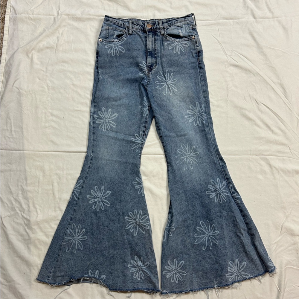 High Rise Floral Flare Jeans